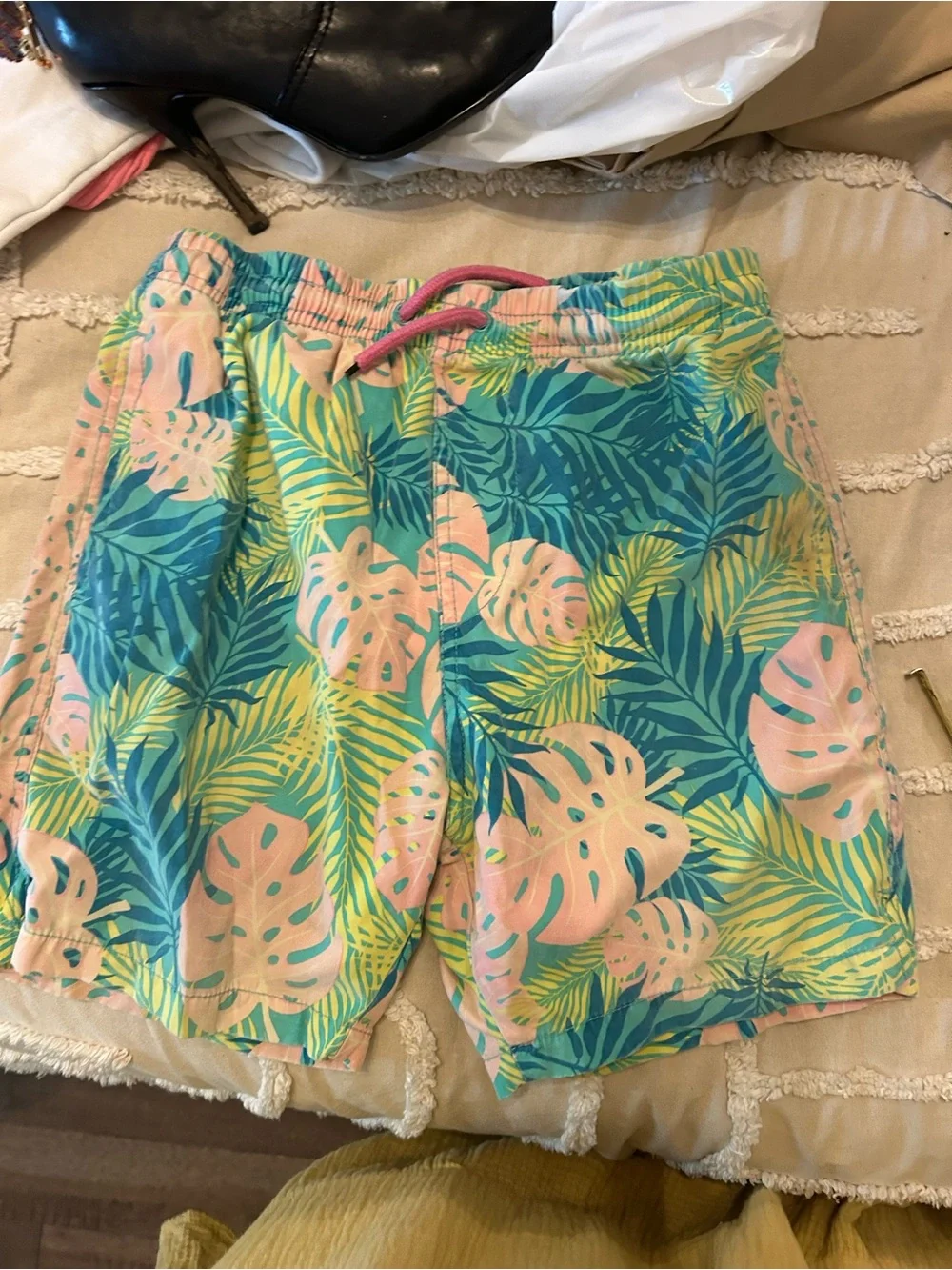 Ingear Turquoise Tropical Leaf Kids Swim Trunks